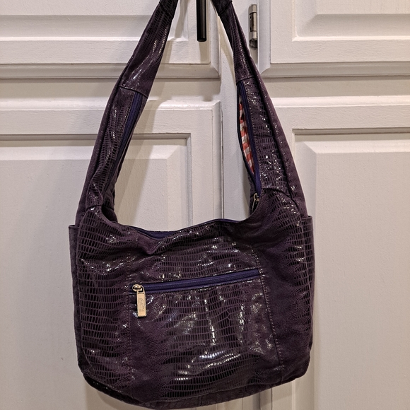Pinky Bags Shimmering Snakeskin Purple Hobo Shoulder Bag - Picture 2 of 10